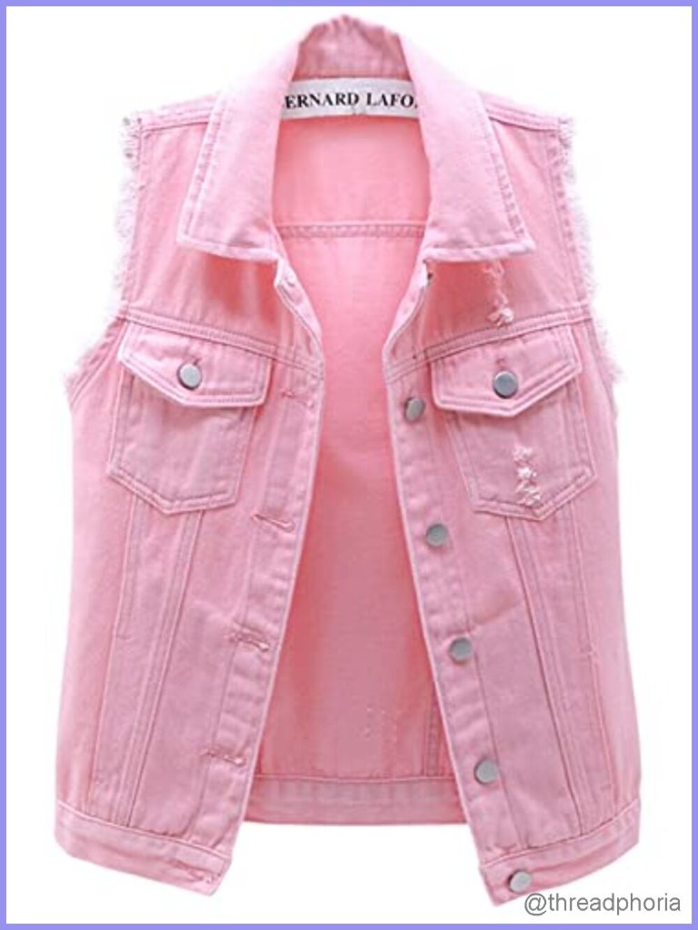 Women's Sleeveless Denim Vest Jacket, Button Front, Distressed Ripped Raw Hem,